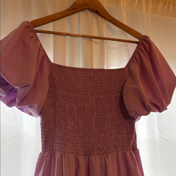 Chic Lavender Puff Sleeve Midi Dress - Picture 2 of 7